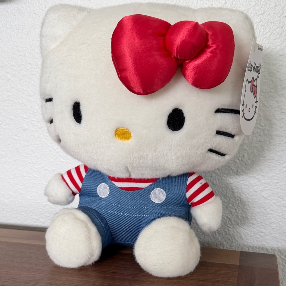 Kidrobot x Sanrio Hello Kitty Plush 12” NWT Red Bow Blue Overalls